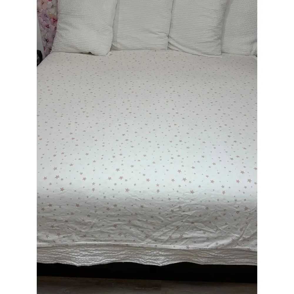 Pottery Barn Kids Full Flat Sheet Organic Cotton Flannel Pink Stars Kids Bedding